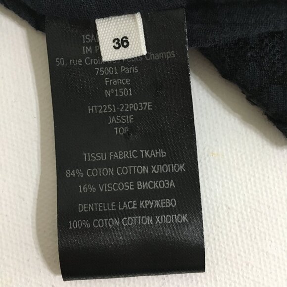 Isabel Marant Etoile Jassie Black Lacy Cotton Blouse Womens 36 FR / 4 US - Picture 12 of 16